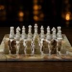 Handcrafted Green White Marble Chess Set, Natural Stone Board Game, Luxury Home Decor