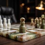 Handcrafted Green White Marble Chess Set, Natural Stone Board Game, Luxury Home Decor