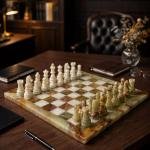 Handcrafted Green White Marble Chess Set, Natural Stone Board Game, Luxury Home Decor