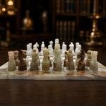 Handcrafted Green White Marble Chess Set, Natural Stone Board Game, Luxury Home Decor