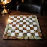 Handcrafted Green White Marble Chess Set, Natural Stone Board Game, Luxury Home Decor