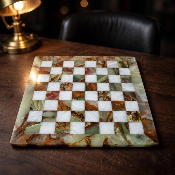 Handcrafted Green White Marble Chess Set, Natural Stone Board Game, Luxury Home Decor