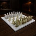 White and Green Marble Chess Set, 12 Inch Handmade Natural Stone Board