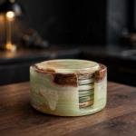 Handmade Green Onyx Coasters | Natural Marble Drink Coasters with Holder | Luxury Home Decor