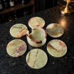 Handmade Green Onyx Coasters | Natural Marble Drink Coasters with Holder | Luxury Home Decor