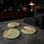 Handmade Green Onyx Coasters | Natural Marble Drink Coasters with Holder | Luxury Home Decor