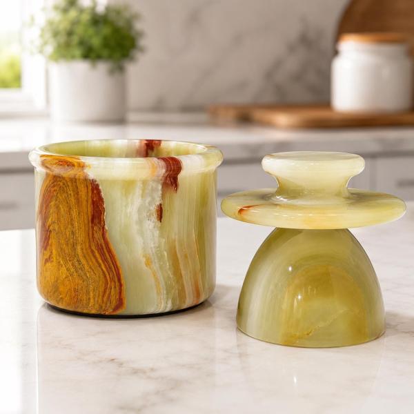 Handmade Green Onyx Marble Butter Keeper | Natural Stone Kitchen Decor