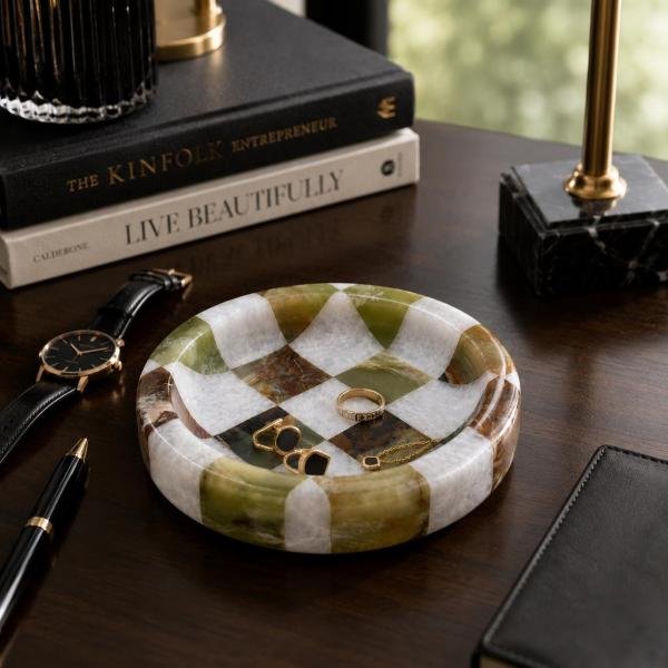 Handmade Marble Catchall Tray | Natural Stone Vanity Organizer (Unique Veining)