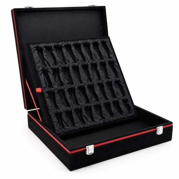 Black Velvet Chess Set Storage Case, Luxury Organizer, Protective Display Box