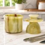 Handmade Green Onyx Marble Butter Keeper | Natural Stone Kitchen Decor