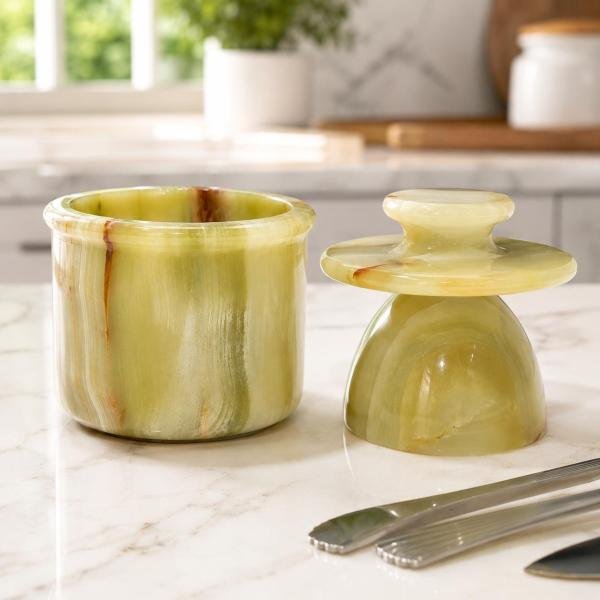 Handmade Green Onyx Marble Butter Keeper | Natural Stone Kitchen Decor