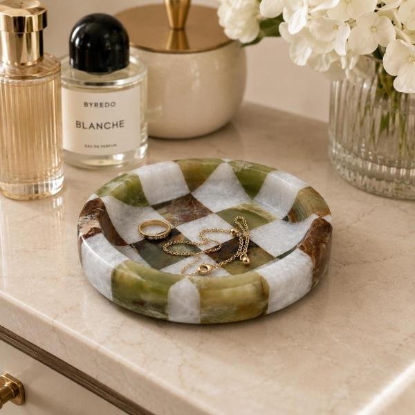 Handmade Marble Catchall Tray | Natural Stone Vanity Organizer (Unique Veining)