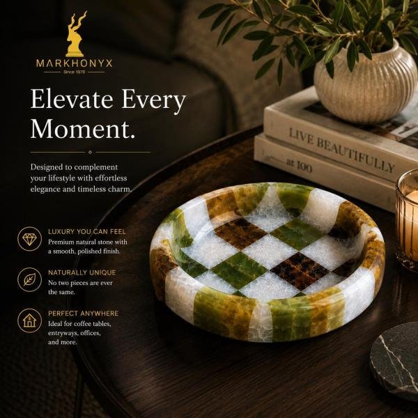 Handmade Marble Catchall Tray | Natural Stone Vanity Organizer (Unique Veining)