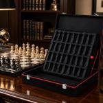 Black Velvet Chess Set Storage Case, Luxury Organizer, Protective Display Box