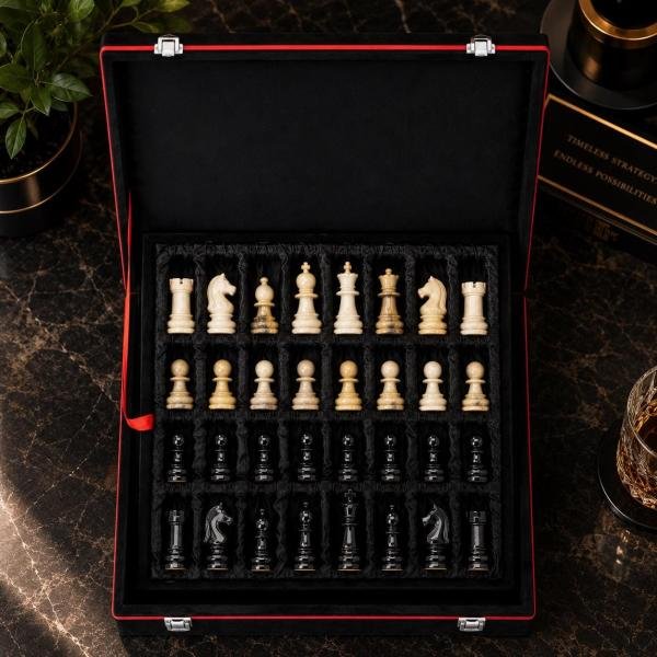 Black Velvet Chess Set Storage Case, Luxury Organizer, Protective Display Box