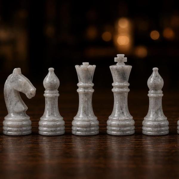 Large Inch Pink White Marble Chess Set, Handmade Natural Stone Board