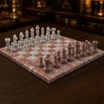 Handmade Pink White Marble Chess Set, 12 Inch Stone Board, Luxury Home Decor