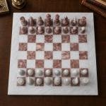 Large White and Pink Marble Chess Set, Handmade Natural Stone Board