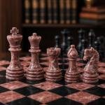 12 inch Black and Pink Marble Chess Set, Handmade Natural Stone Board Game