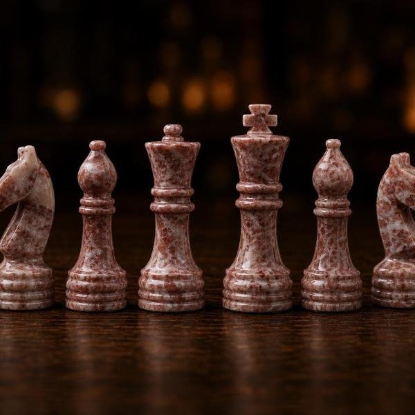 Large Inch Pink White Marble Chess Set, Handmade Natural Stone Board