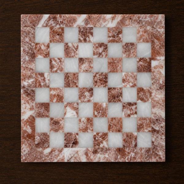 15 Inch Pink White Marble Chess Set, Handmade Natural Stone Board