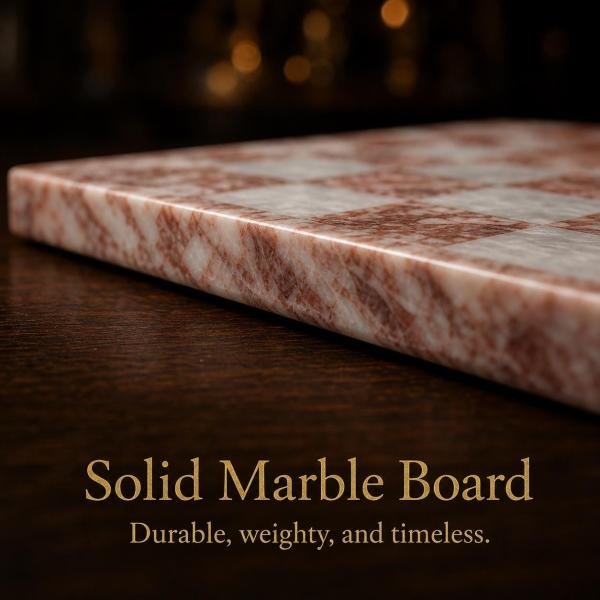 Large Inch Pink White Marble Chess Set, Handmade Natural Stone Board