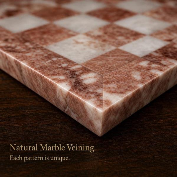 Large Inch Pink White Marble Chess Set, Handmade Natural Stone Board