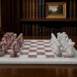 15-Inch White and Pink Marble Chess Set, Handmade Natural Stone Board