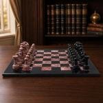12 inch Black and Pink Marble Chess Set, Handmade Natural Stone Board Game