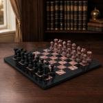 12 inch Black and Pink Marble Chess Set, Handmade Natural Stone Board Game