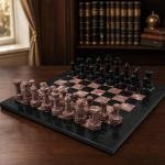 12 inch Black and Pink Marble Chess Set, Handmade Natural Stone Board Game