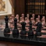 12 inch Black and Pink Marble Chess Set, Handmade Natural Stone Board Game
