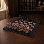 12 inch Black and Pink Marble Chess Set, Handmade Natural Stone Board Game