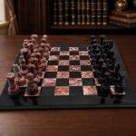 12 inch Black and Pink Marble Chess Set, Handmade Natural Stone Board Game