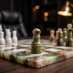 Handcrafted Green White Marble Chess Set, Natural Stone Board Game, Luxury Home Decor