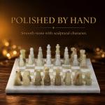 White and Green Marble Chess Set, 12 Inch Handmade Natural Stone Board