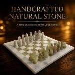 15 Inch White Green Marble Chess Set, Handmade Natural Stone Board, Luxury Home Decor