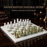 White and Green Marble Chess Set, 12 Inch Handmade Natural Stone Board