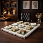 Handmade Onyx Marble Tic Tac Toe Game: White Green Stone Board, Luxury Home Decor