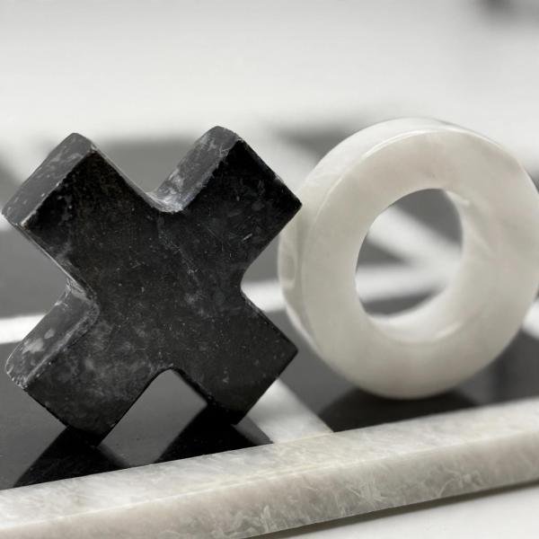 Handmade Onyx Marble Tic Tac Toe Game: White Black Stone Board, Luxury Home Decor