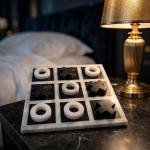 Handmade Onyx Marble Tic Tac Toe Game: White Black Stone Board, Luxury Home Decor