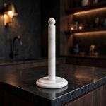 Handmade White Marble Paper Towel Holder: Natural Veins, Polished Stone Kitchen Decor
