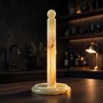 Handmade Green Marble Paper Towel Holder: Natural Veins, Polished Stone Roll Stand (Kitchen Decor)