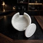 Handmade White Marble Coasters Set, Natural Stone Drink Coasters, Luxury Home Decor