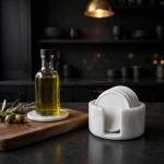 Handmade White Marble Coasters Set, Natural Stone Drink Coasters, Luxury Home Decor