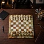 Handcrafted Green White Marble Chess Set, Natural Stone Board Game, Luxury Home Decor