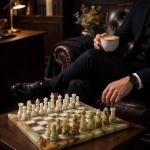 Handcrafted Green White Marble Chess Set, Natural Stone Board Game, Luxury Home Decor
