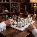 White Marble Ocean Fossil Chess Set | Luxury Stone Board, Elegant Home Decor