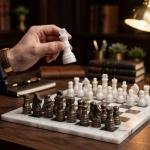 White Marble Ocean Fossil Chess Set | Luxury Stone Board, Elegant Home Decor