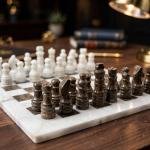 White Marble Ocean Fossil Chess Set | Luxury Stone Board, Elegant Home Decor